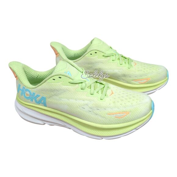 HOKA ONE ONE Clifton 9 Lettuce Solar Flare Running Walking Sneaker Womens 9.5B - Picture 4 of 11